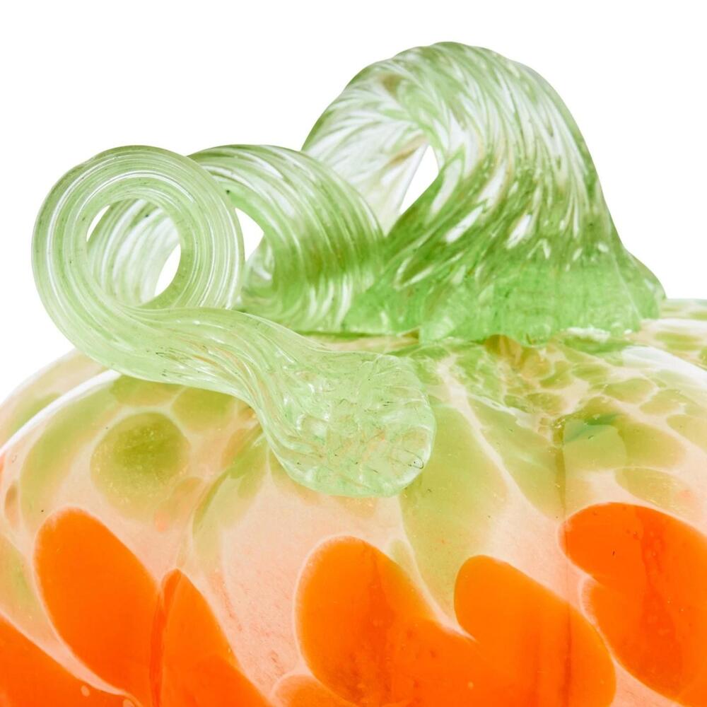 Art Glass Pumpkin Figurine Hand Blown Orange Green Mottled Fall Decor - Picture 4 of 5